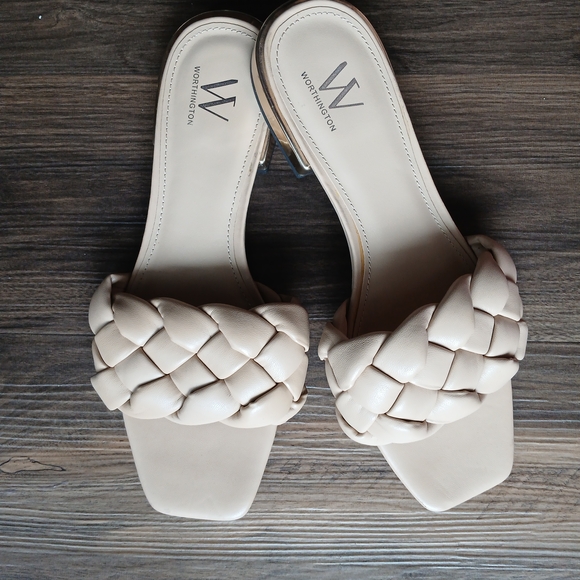 Worthington Beige Woven Slide Sandals - Picture 2 of 5